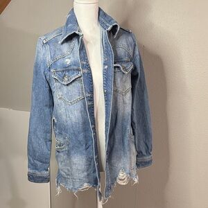 Free People Light Blue Distressed Denim Jacket